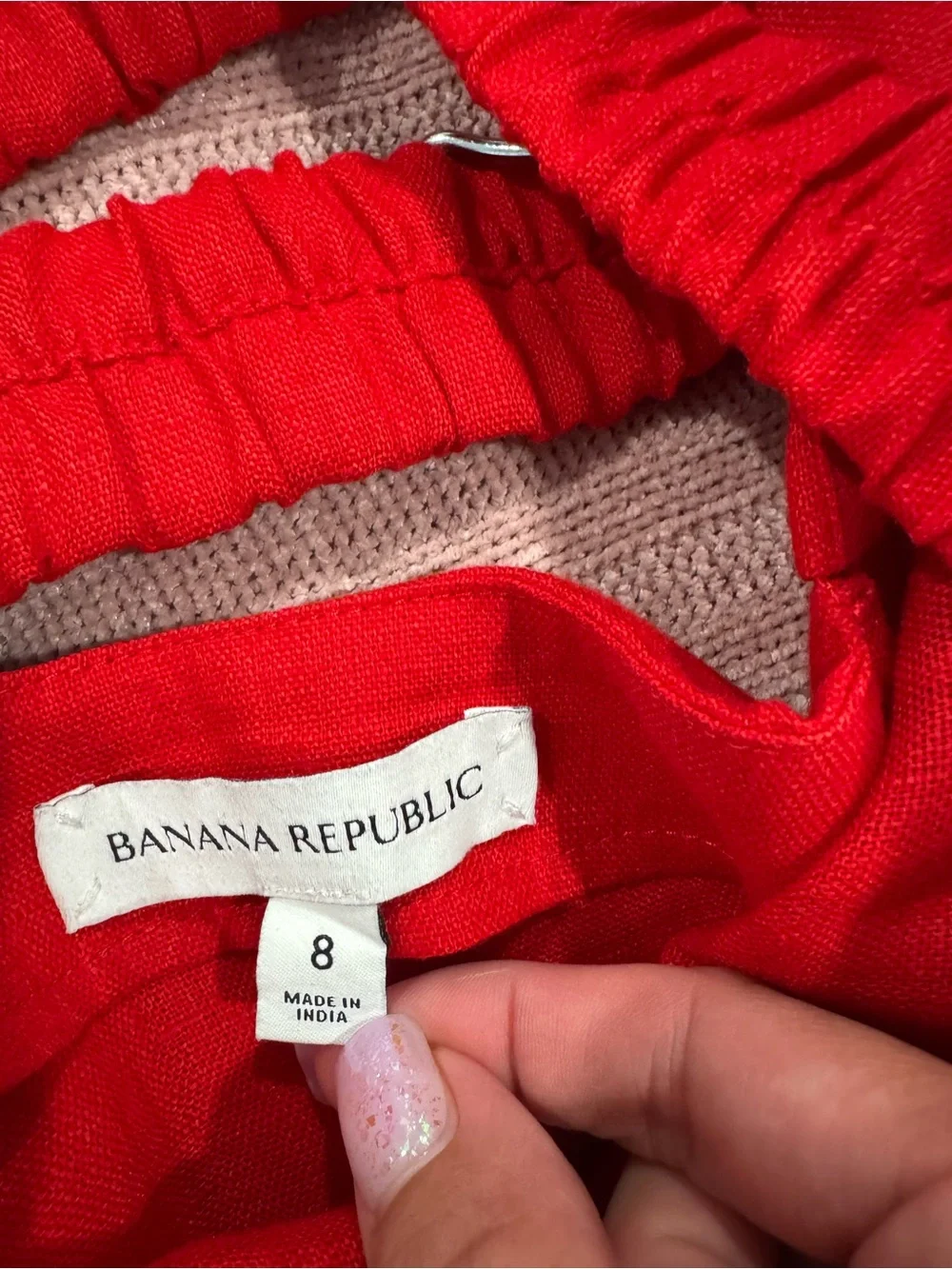 Red Cherry Glaze Linen Square-Neckline Dress - Picture 3 of 4